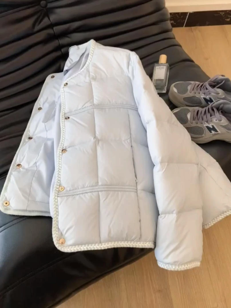 法式气质小香风圆领棉服外套女秋冬季新款简约保暖单排扣夹克棉衣