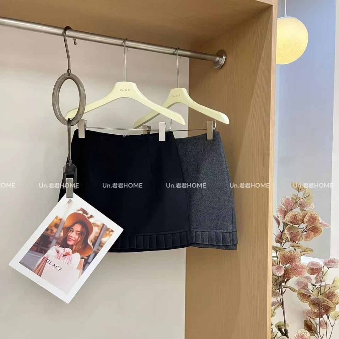 君君家【下摆花边】百搭显瘦下摆花边高腰A字短裙6808