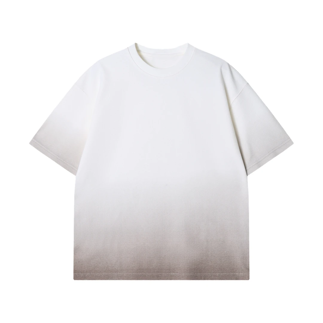 夏季高级感新款韩版简约渐变圆领短袖T恤休闲情侣宽松套头上衣