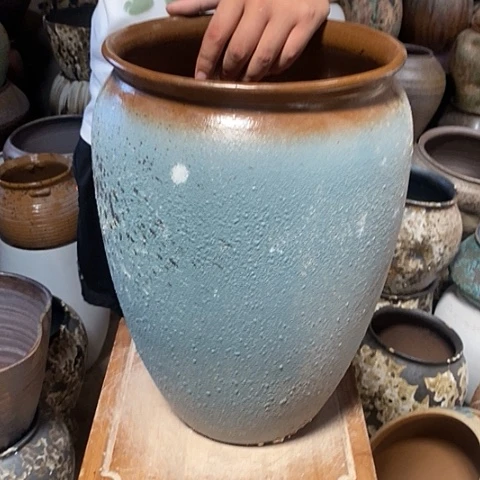 紫砂花盆口26高度41瑕疵蓝
