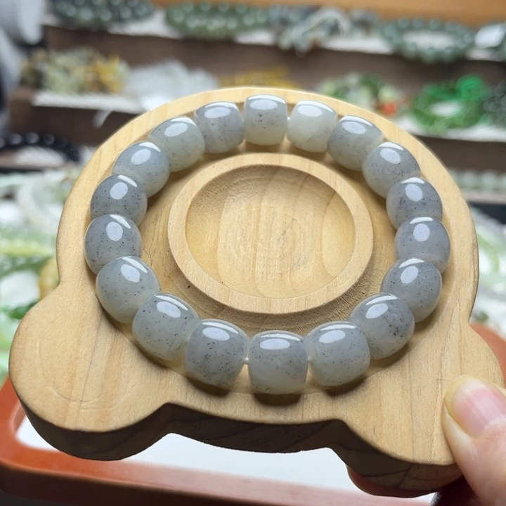 和田玉未镶嵌手链12mm点墨青花直切