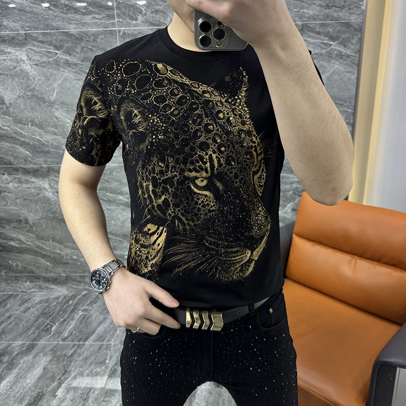 【现货】68092夏季新款潮流烫印气质男士短袖圆领t恤休闲时尚弹力