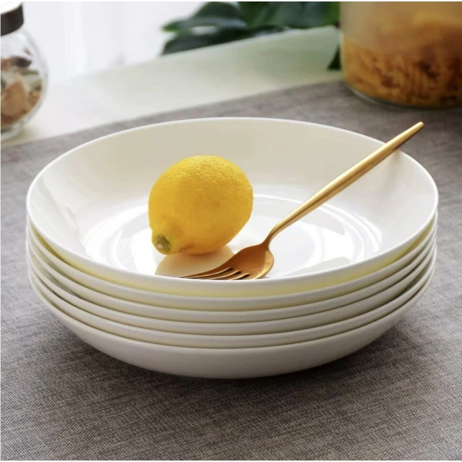 【花色012】6只装白瓷8英寸菜盘碗陶瓷汤碗家用创意大号加厚