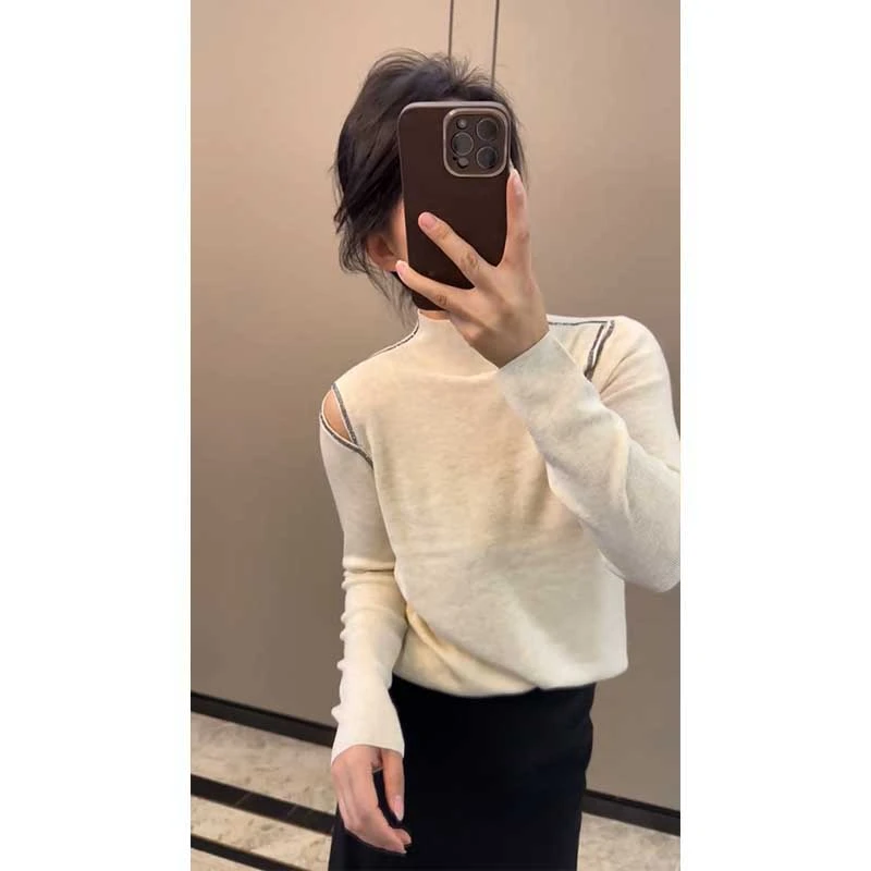 独特超好看温柔风纯色长袖针织衫女2025年早秋韩系氛围感软糯上衣