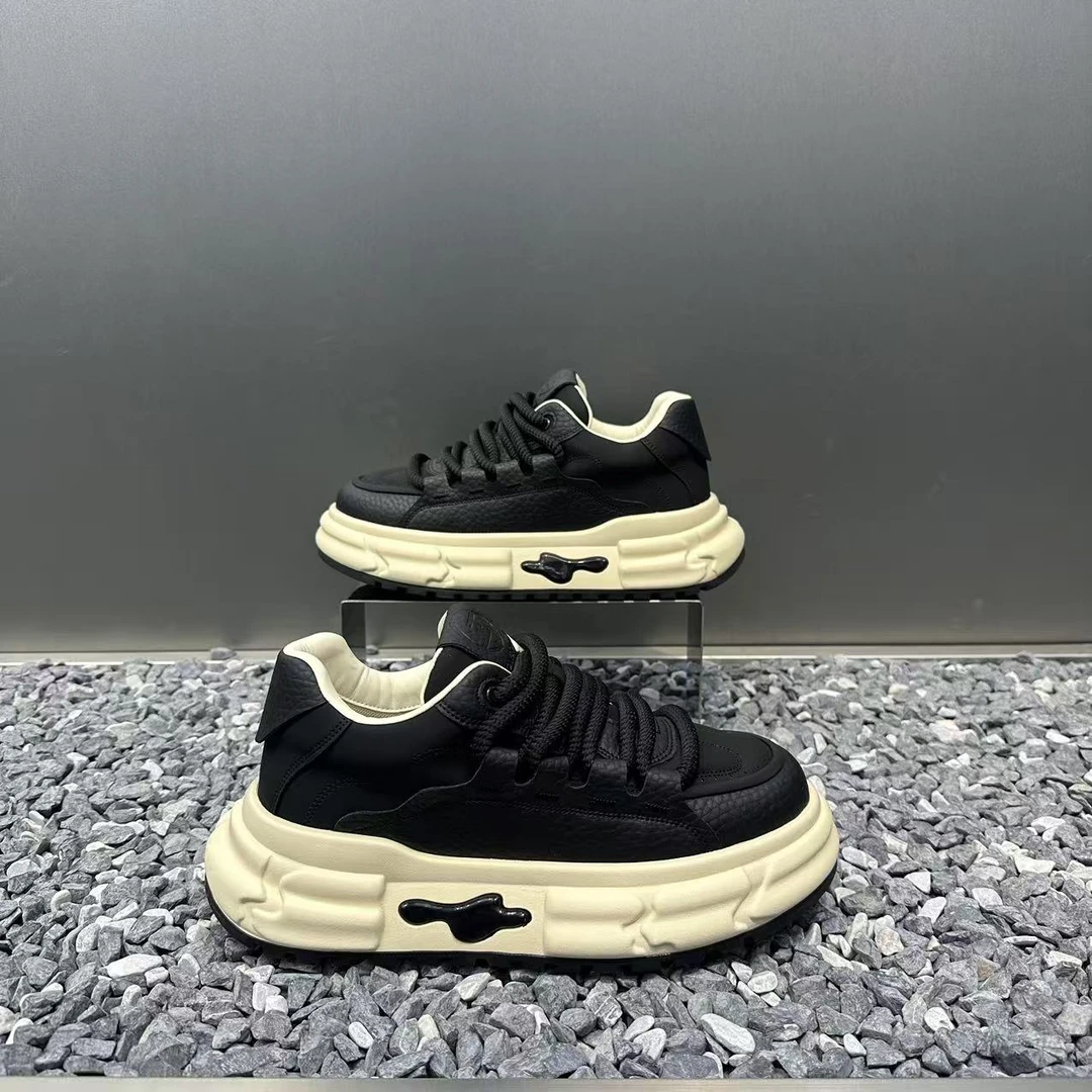 新款潮流男鞋厚底增高简约ins时尚百搭舒适软底皮面运动男休闲鞋