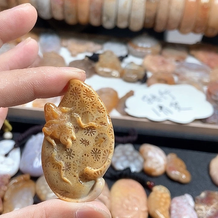 颈饰未镶嵌硅化珊瑚（珊瑚玉）