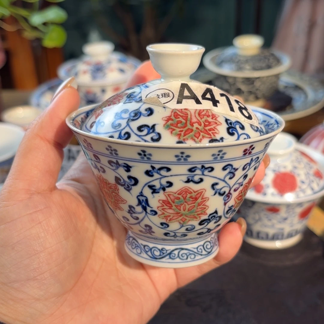 孤品福利青花手绘盖碗