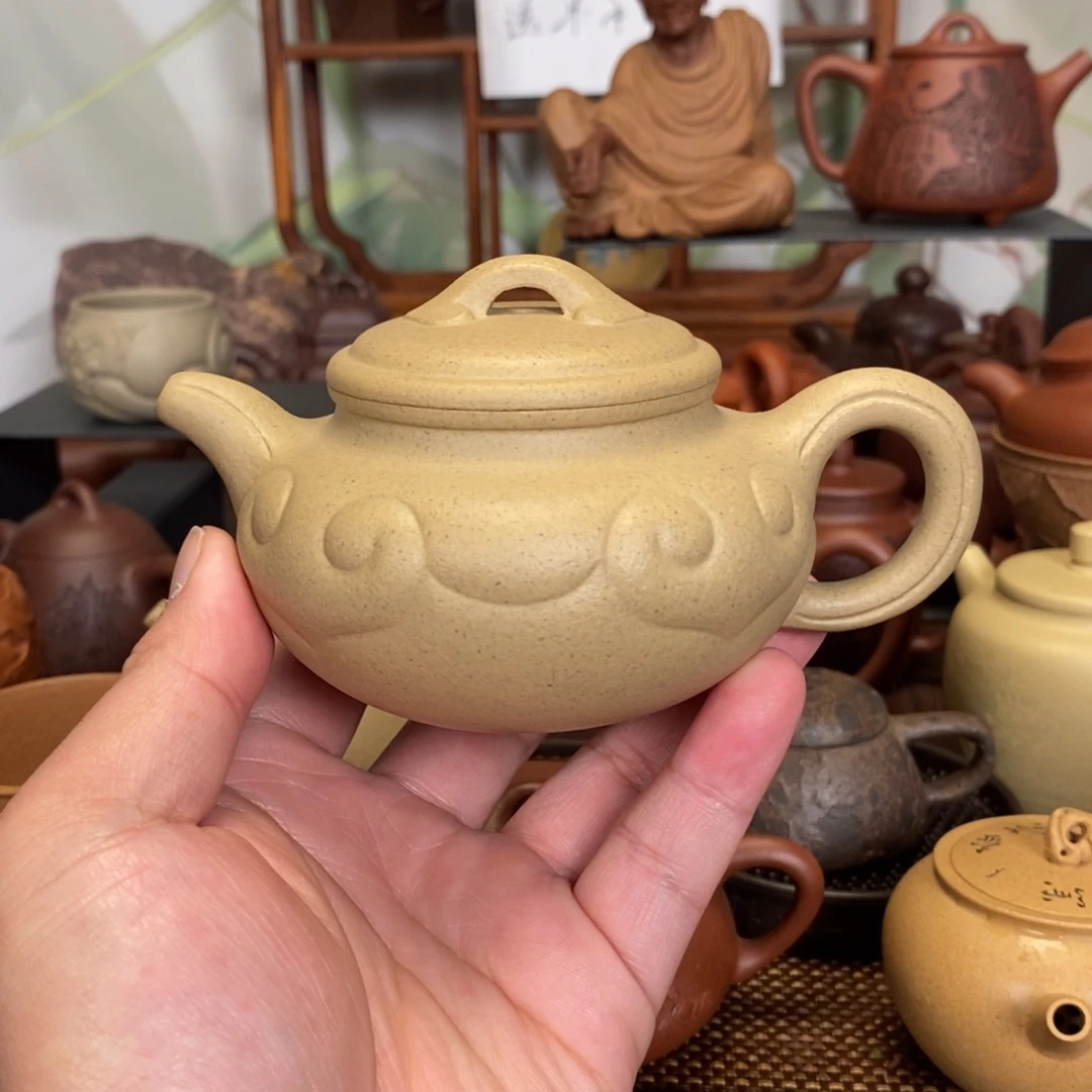 茶壶紫砂全手工墨绿泥仿古如意