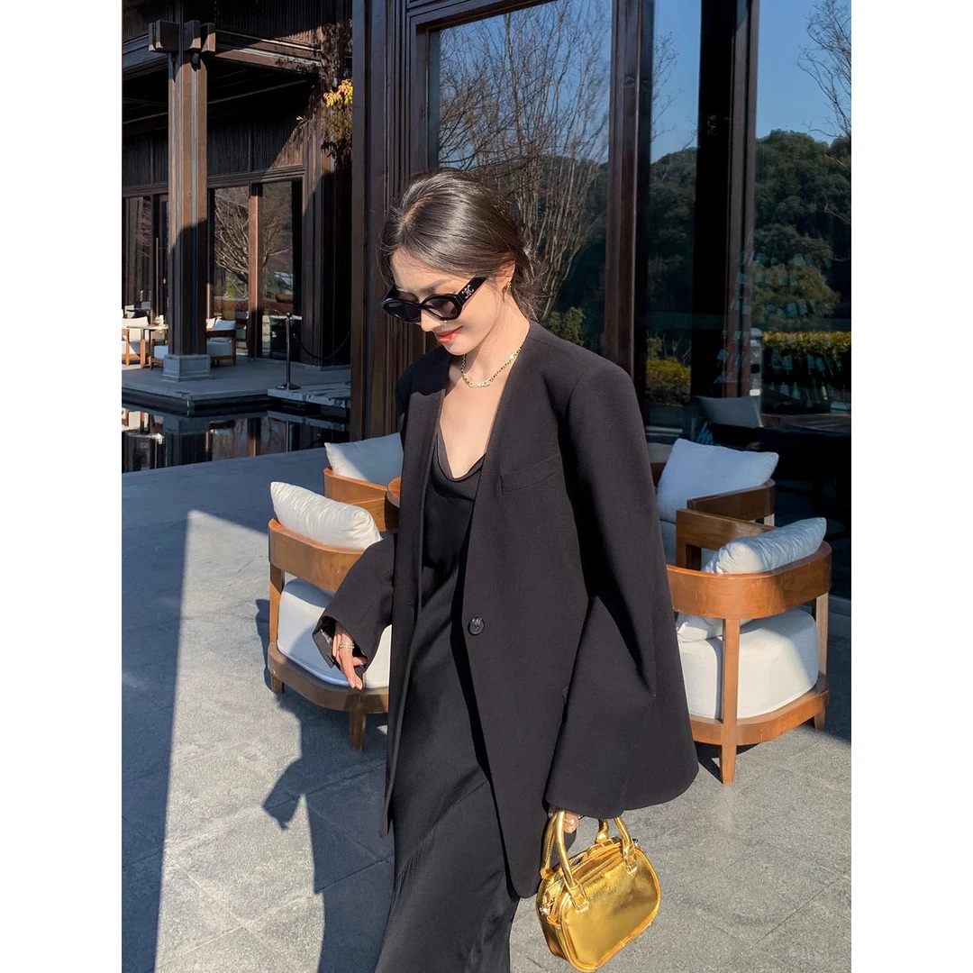 黑色西装外套女2025春秋季韩版时尚气质宽松显瘦早秋oversize西服