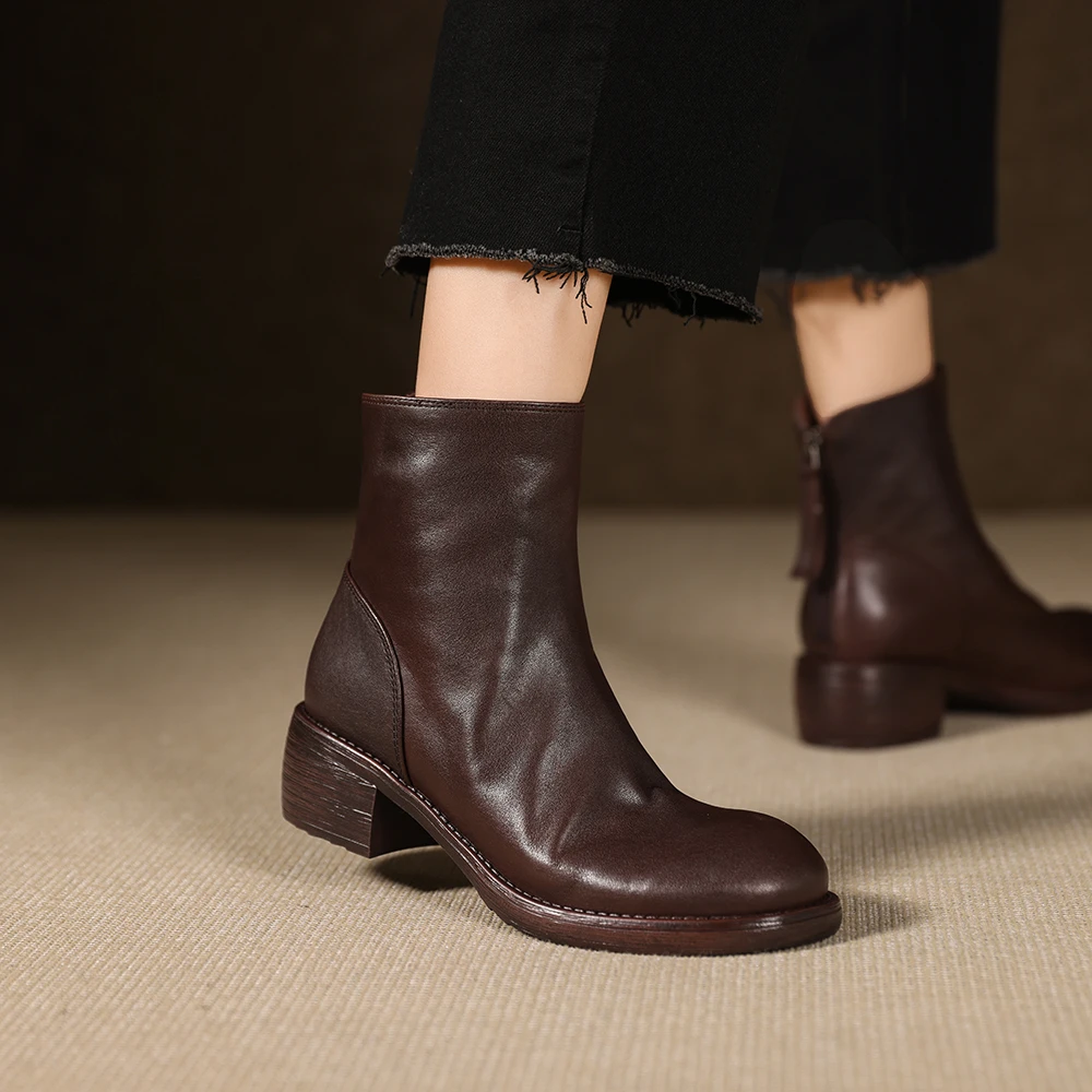 ML189X/牛皮/5cm中跟粗跟马丁靴后拉链靴子瘦瘦靴