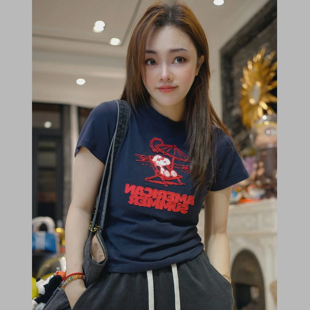 包嫂-【W112蓝色努狗】2025年新T恤重工百搭春夏季款短袖半袖