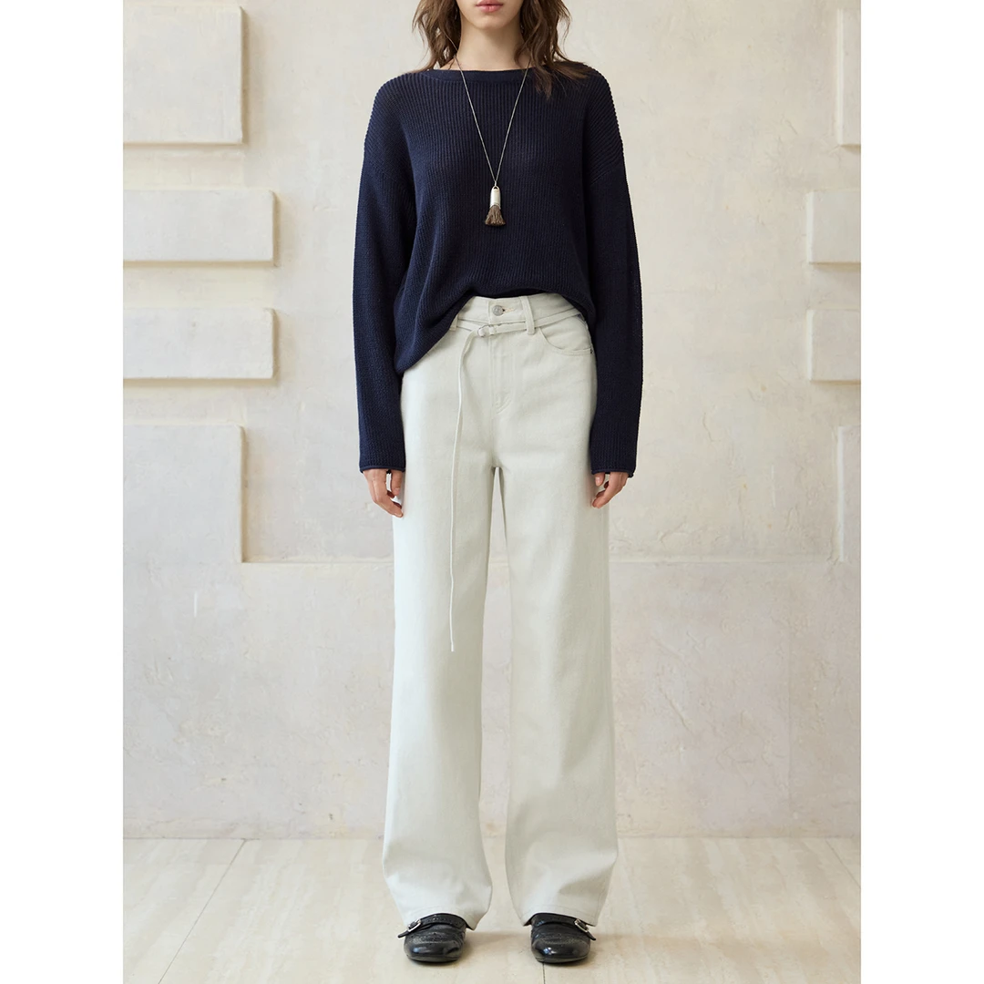 Choumei Home秋冬加绒加厚原牛高质牛仔裤女 抽绳窄版直筒裤