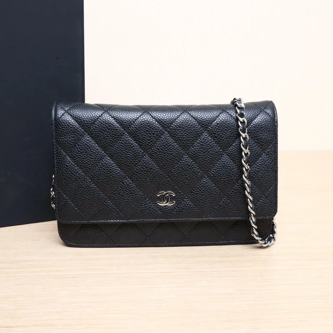 95新 Chanel/香奈儿 小花黑黑 CF WOC 19cm 黑色 24开 银扣
