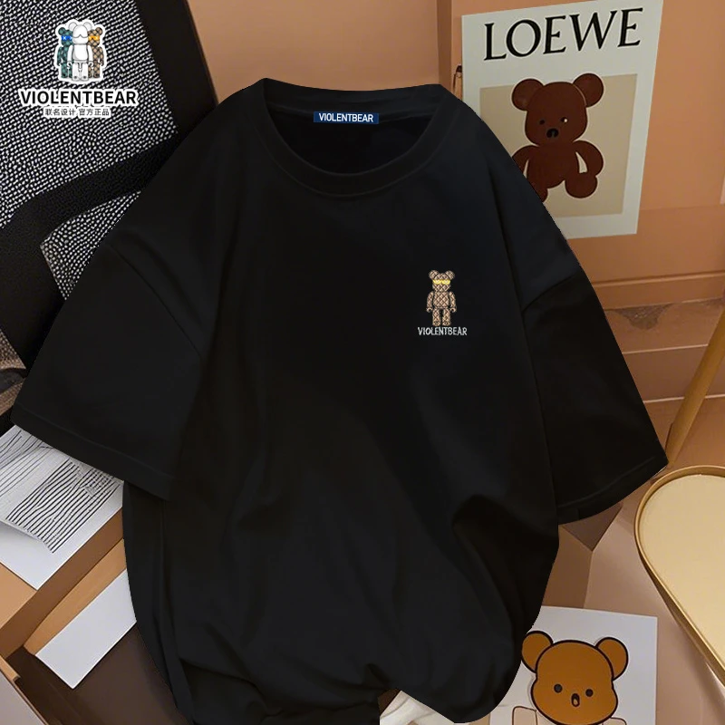 暴力熊短袖男t恤夏季新款爆款纯棉高级感男装百搭宽松圆领半袖潮T