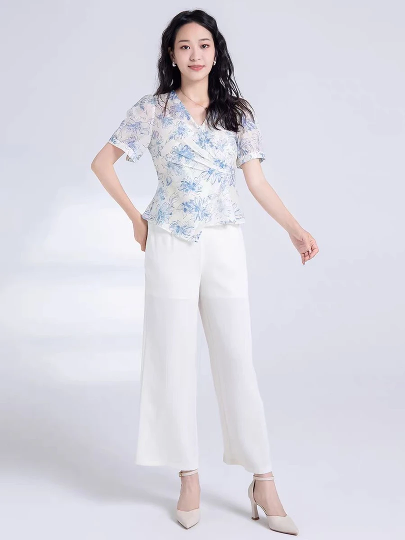 套装 夏季新款时尚洋气印花上衣+阔腿裤两件套A167