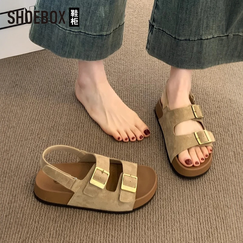 达芙妮集团旗下超火休闲凉鞋女2025夏季新款勃肯鞋双扣罗马凉鞋子