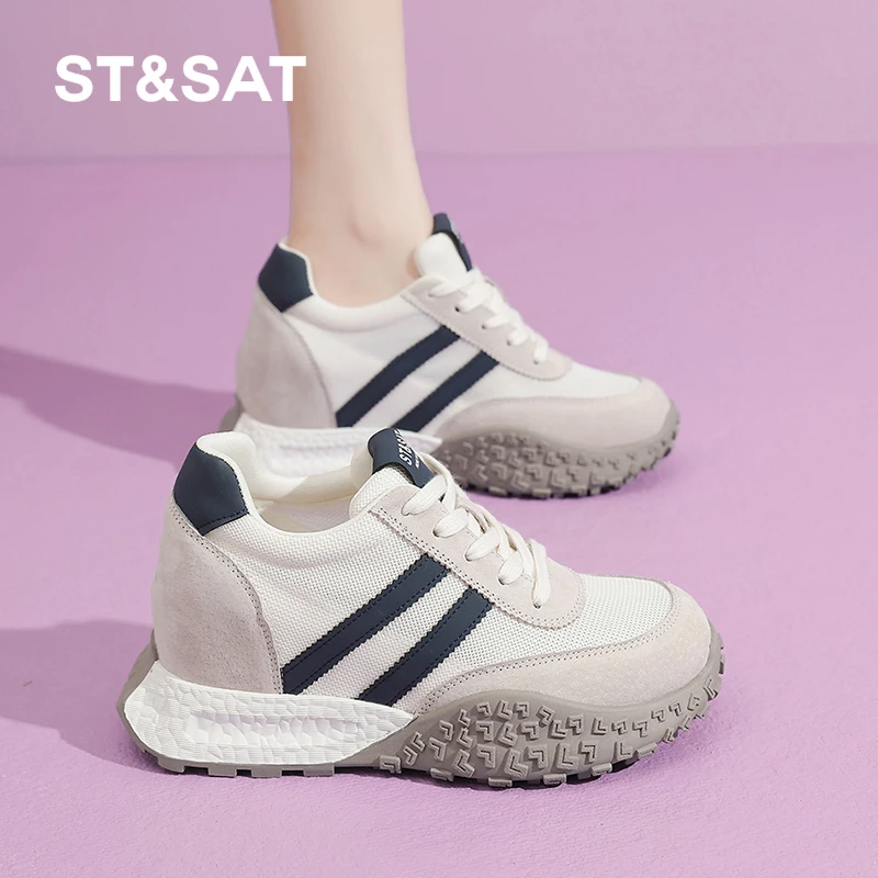 星期六女款拼色增高阿甘鞋夏季网面透气薄款软底小个子增高德训鞋