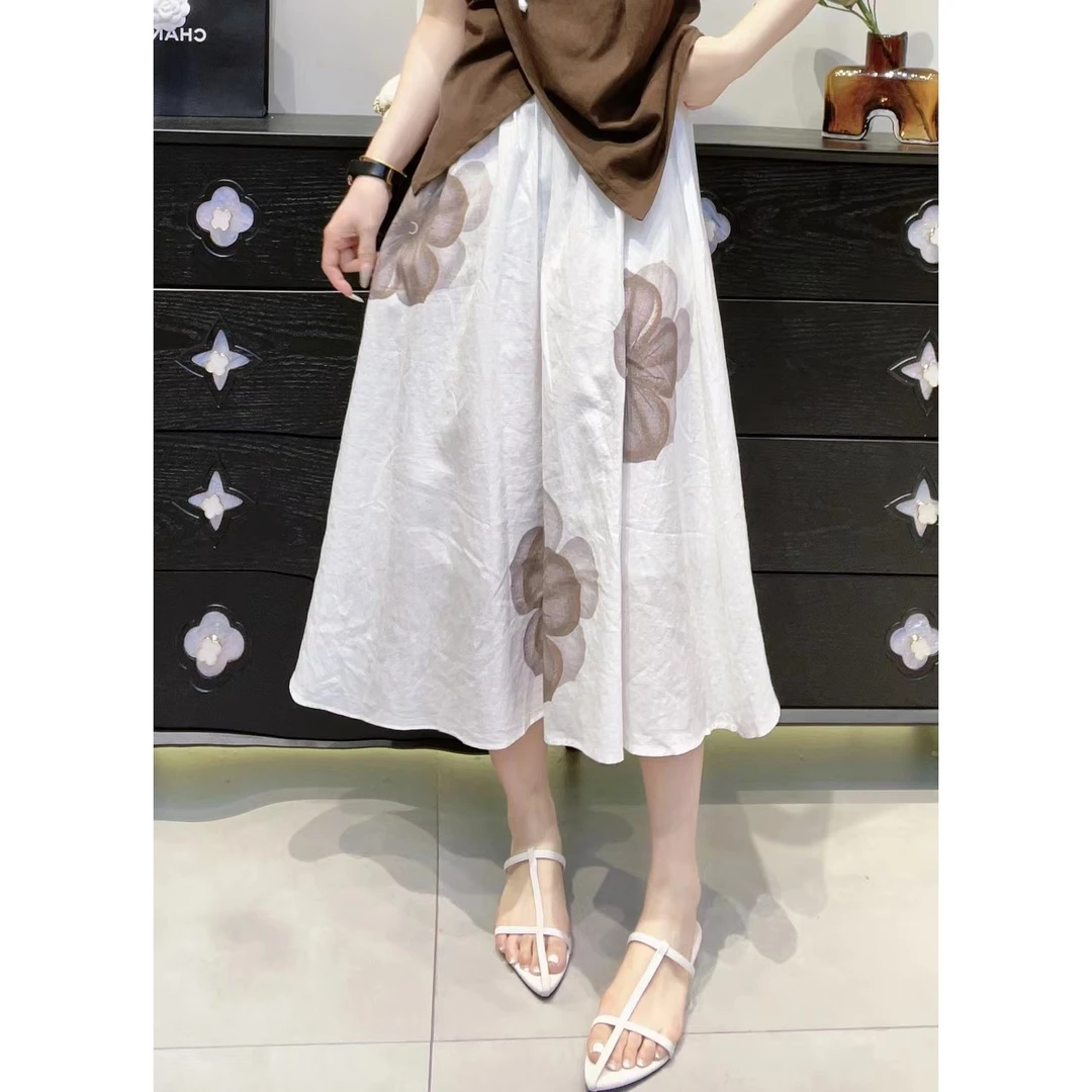 KIKI严选：61096-CC家欧货南油夏季通勤花朵松紧腰百搭半身裙