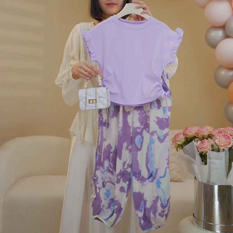 女童套装网红卡通中大童女童时尚洋气可爱夏季新款套装休闲无袖