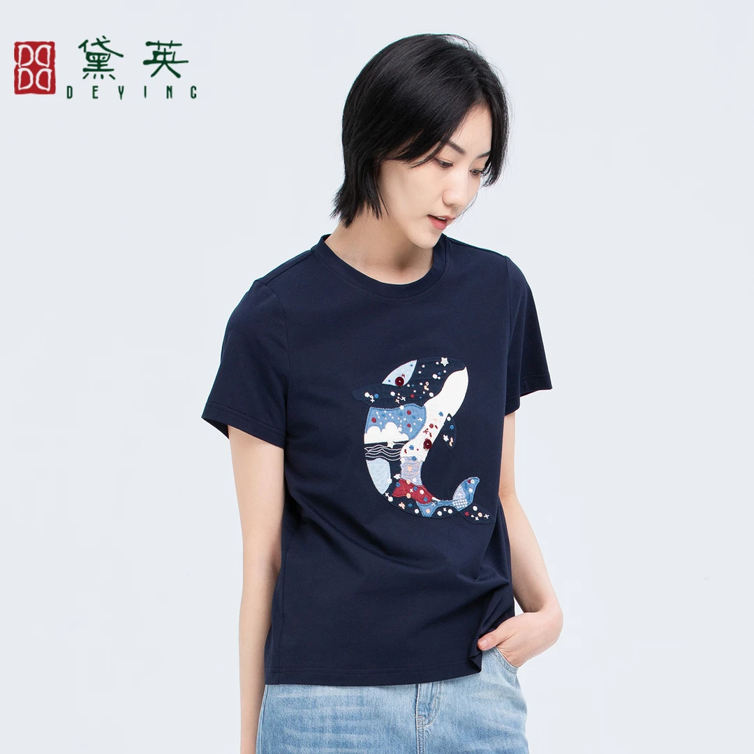 DEYING/黛英民族风透气短袖宽松印花T恤百搭女款国风TAO2547