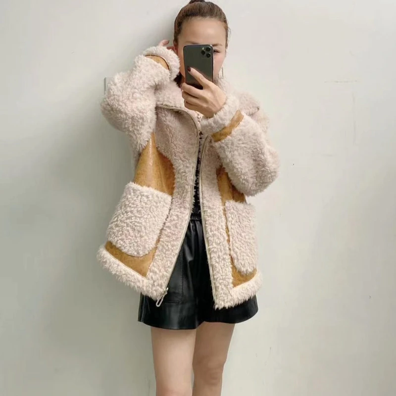 绵羊毛大衣时尚百搭女士红色秋冬冬季气质网红洋气宽松加厚外套