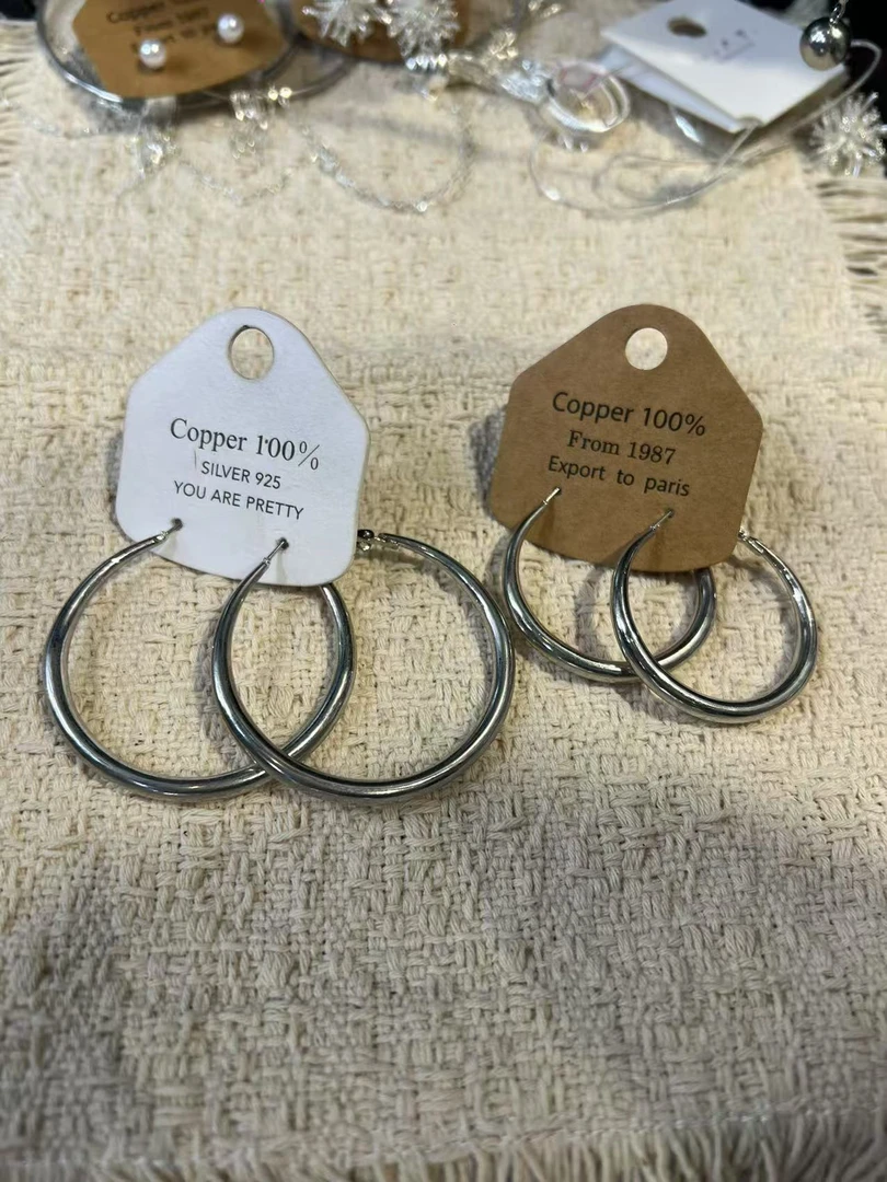 925银亚克力耳饰 银色素圈耳环 0137