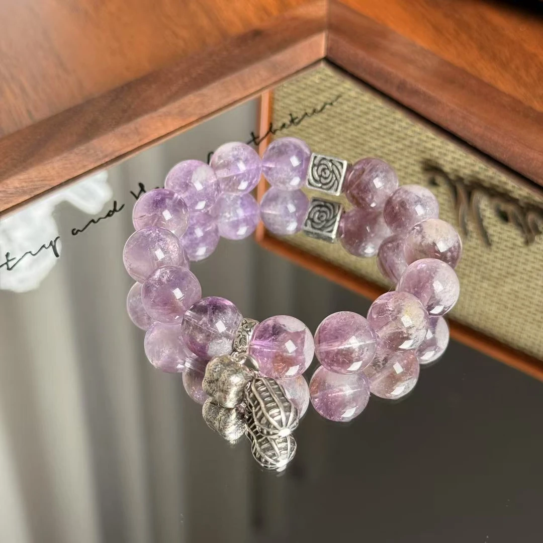 「好柿花生」紫兔毛水晶手串 颜色微差多样性发其一DD588
