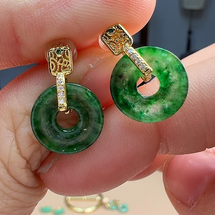 翡翠耳饰银S925镶嵌耳饰