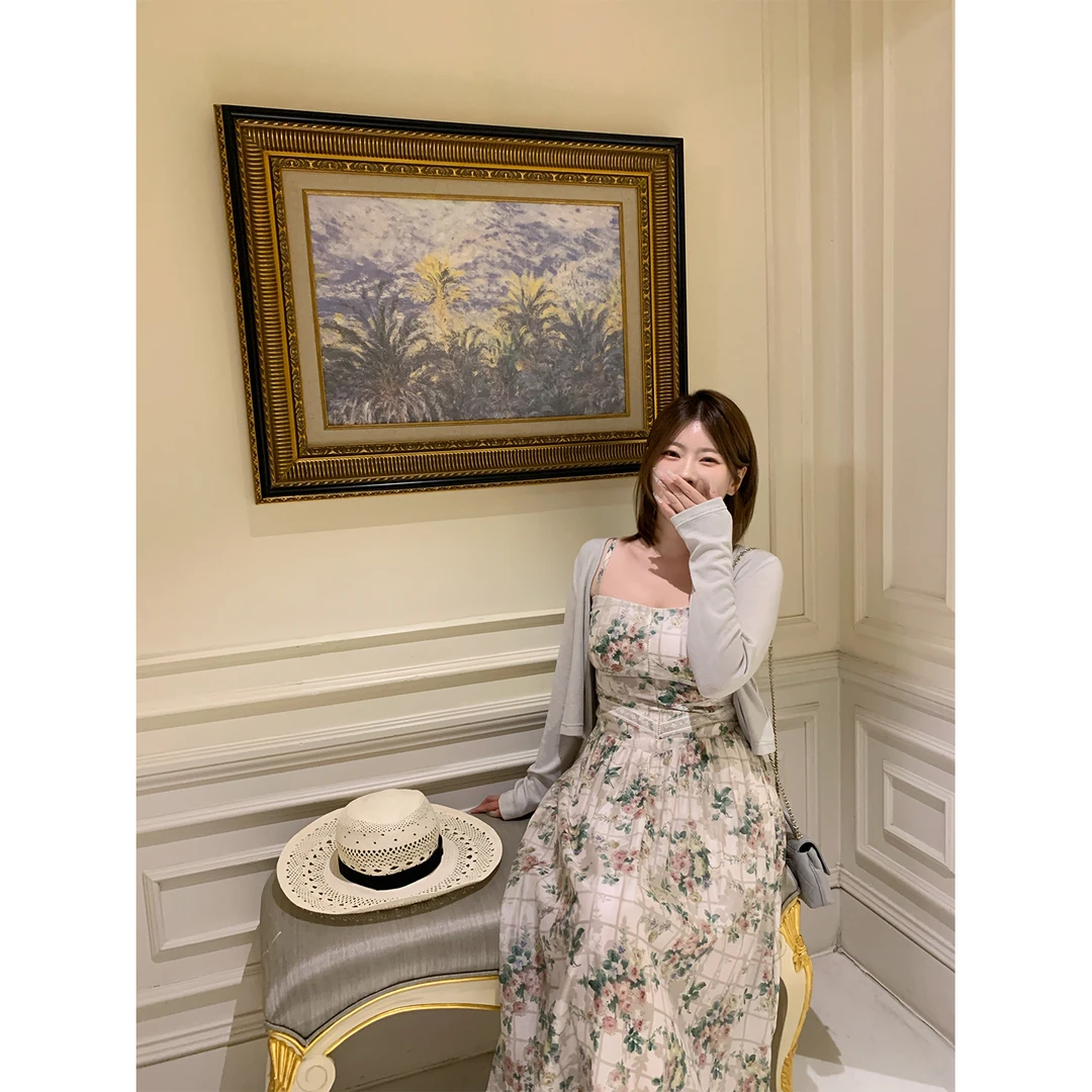 酒心微胖定制 夏时未央 夏季法式浪漫气质蕾丝碎花显瘦长款吊带裙