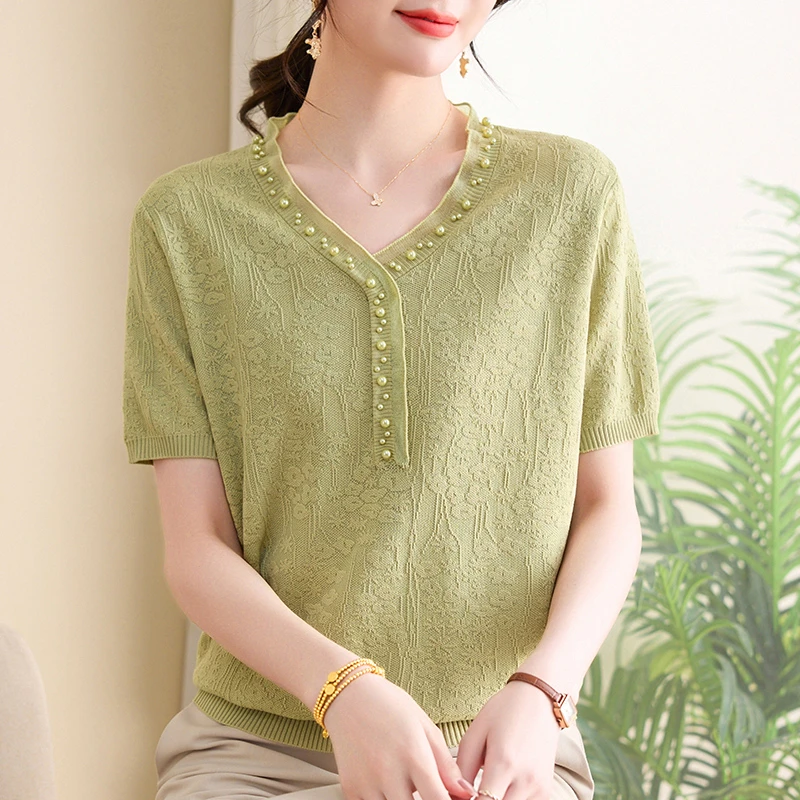 母亲节送妈妈送婆婆薄款夏季新品上衣2558气质显瘦洋气镂空女士