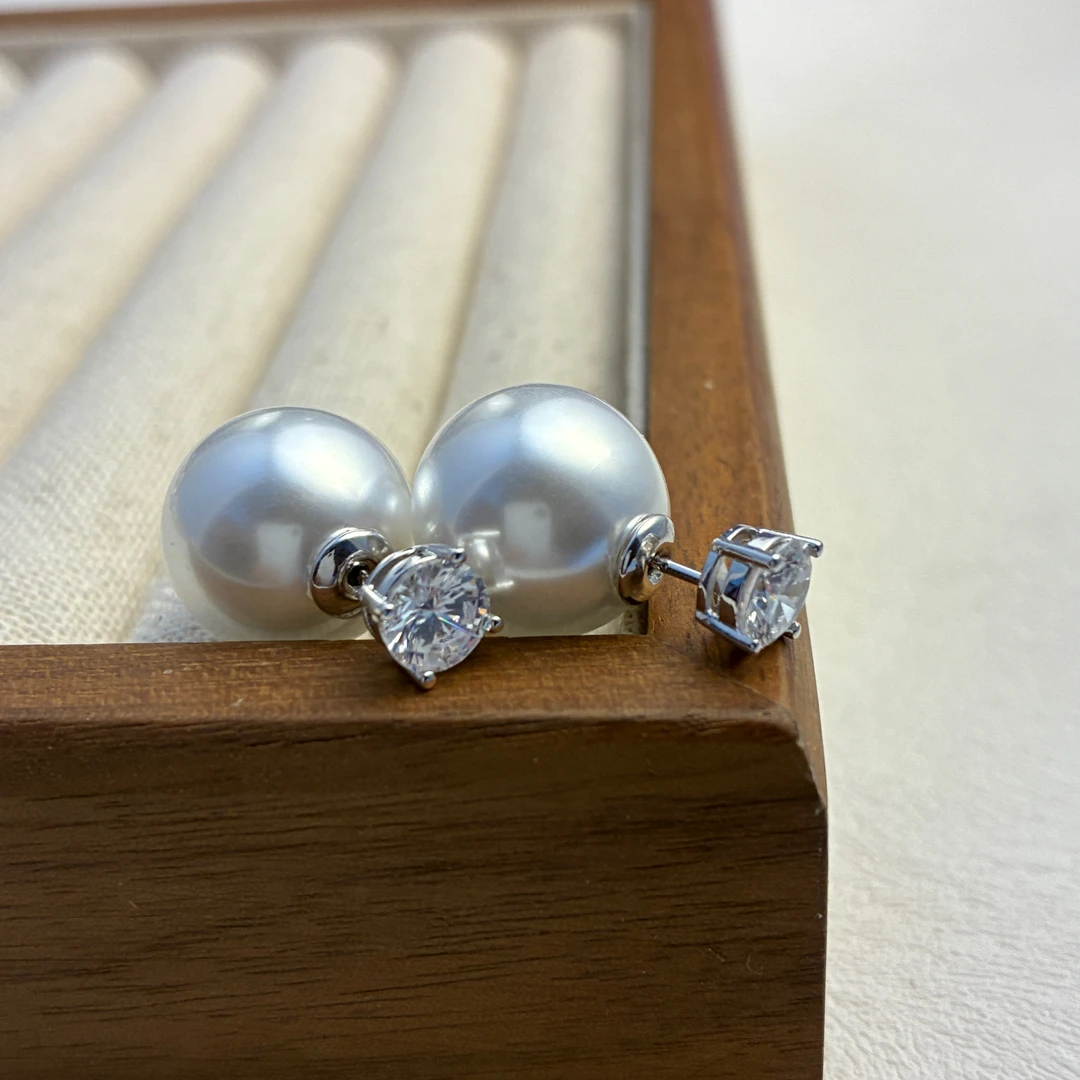 铜合金锆石耳饰 镀K金925银针805号单颗锆石前后俩带