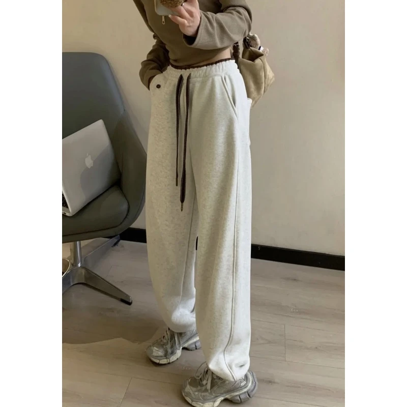 2025新款韩版简约显瘦高腰奥利绒休闲百搭加绒束脚运动裤-D8017