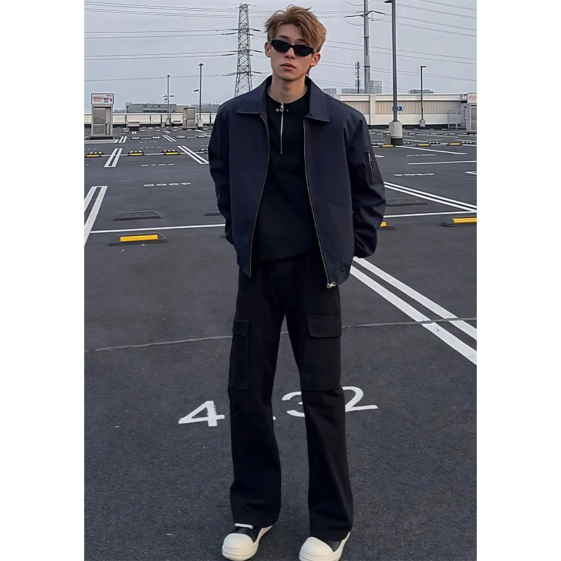 美式bomber飞行夹克外套男款春季藏青色cleanfit高级感短款棒球服