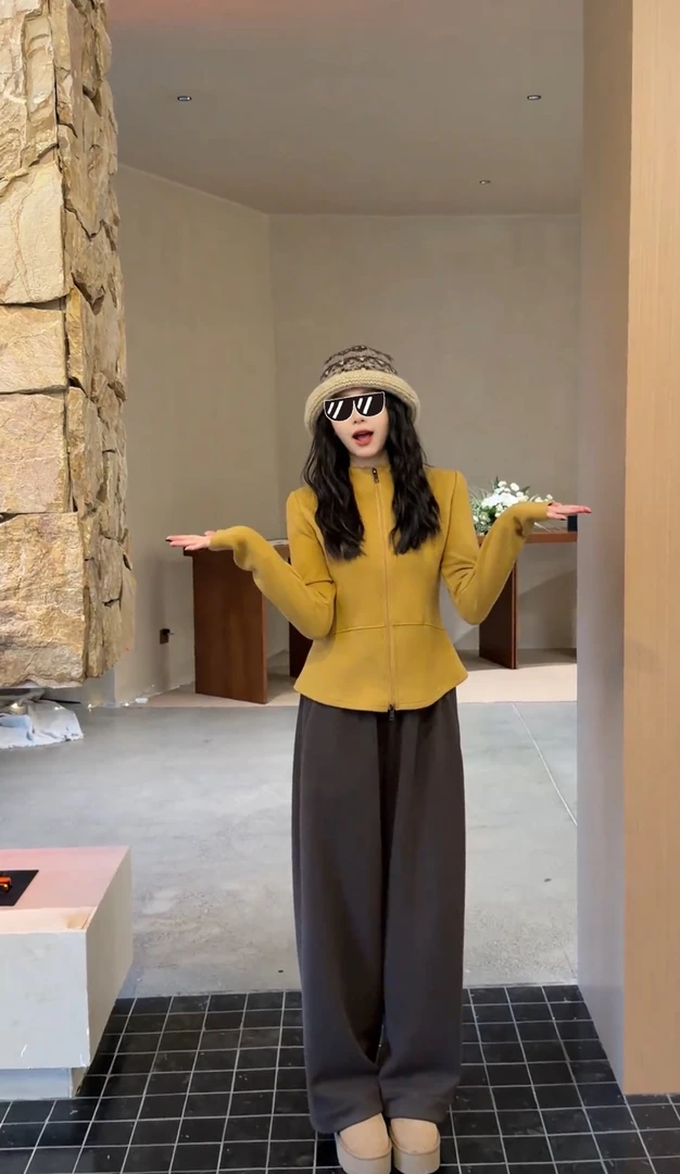 【小蛮腰】羊绒混纺棉高弹休闲显瘦双头拉链百搭多色瑜伽卫衣 5804