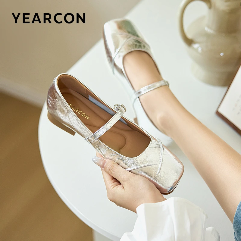 【牛皮大码女鞋35-42码】意尔康款平跟一字式扣带浅口女鞋玛丽珍鞋