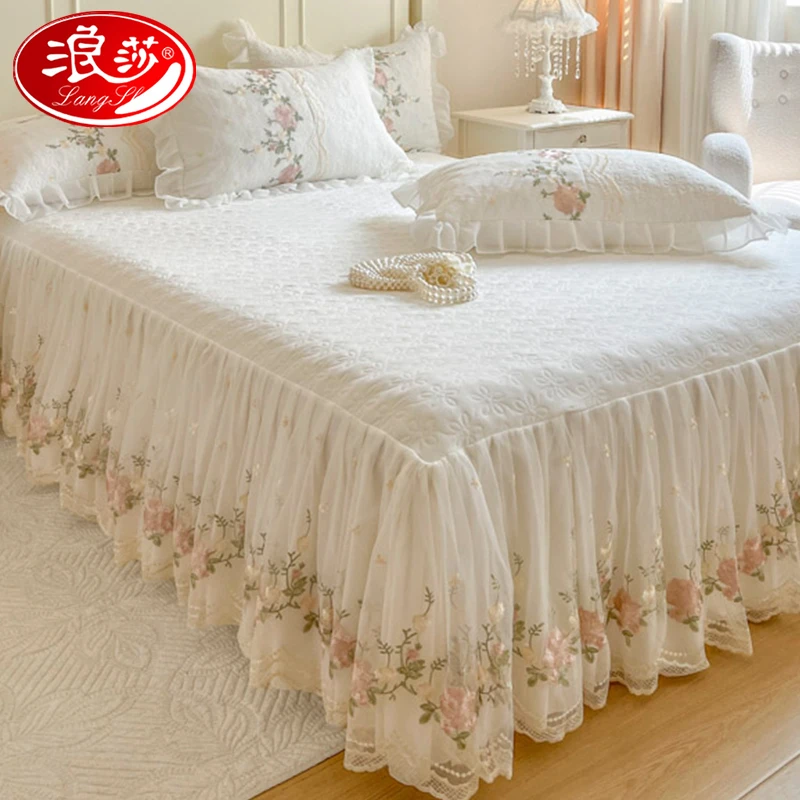 浪莎公主风针织棉床裙单件2025新款四季通用床单带裙边床罩可机洗