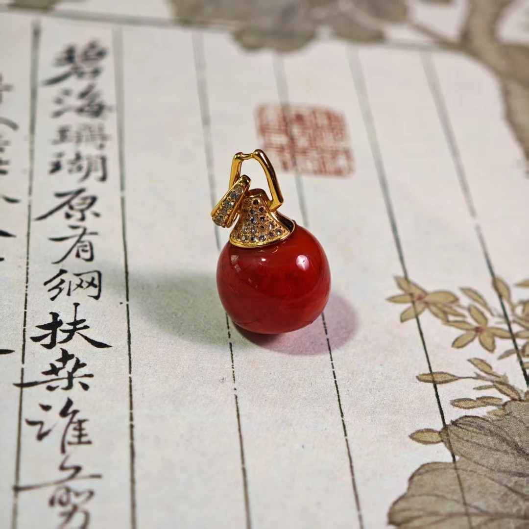 【Y】XH南红火焰纹老型珠吊坠13mm+