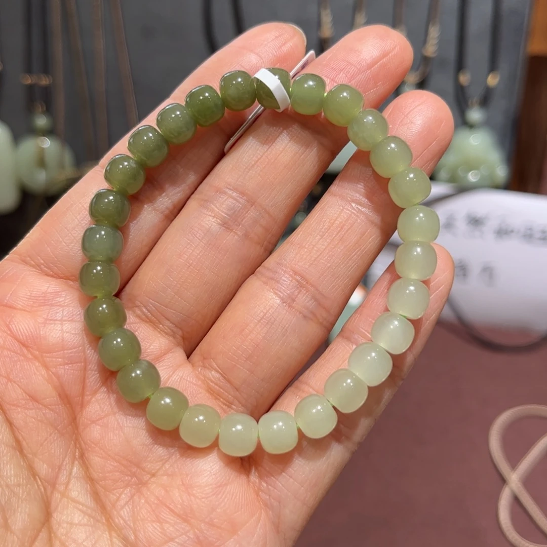 和田玉未镶嵌手链和田玉老型珠渐变手串