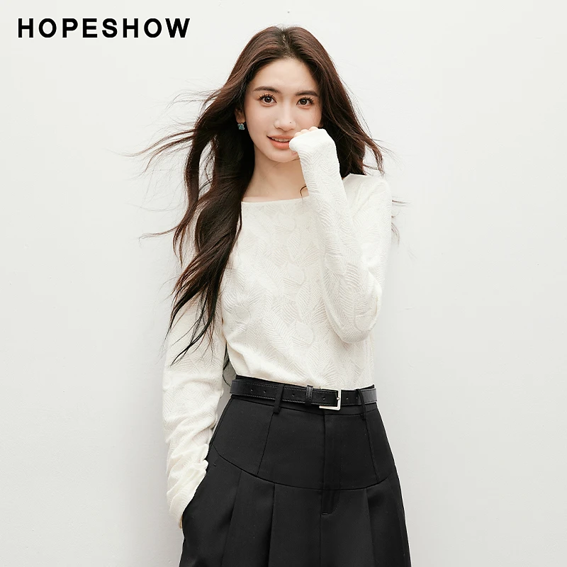 红袖2025秋季新款女装 肌理感一字领套头修身蕾丝上衣90125520204