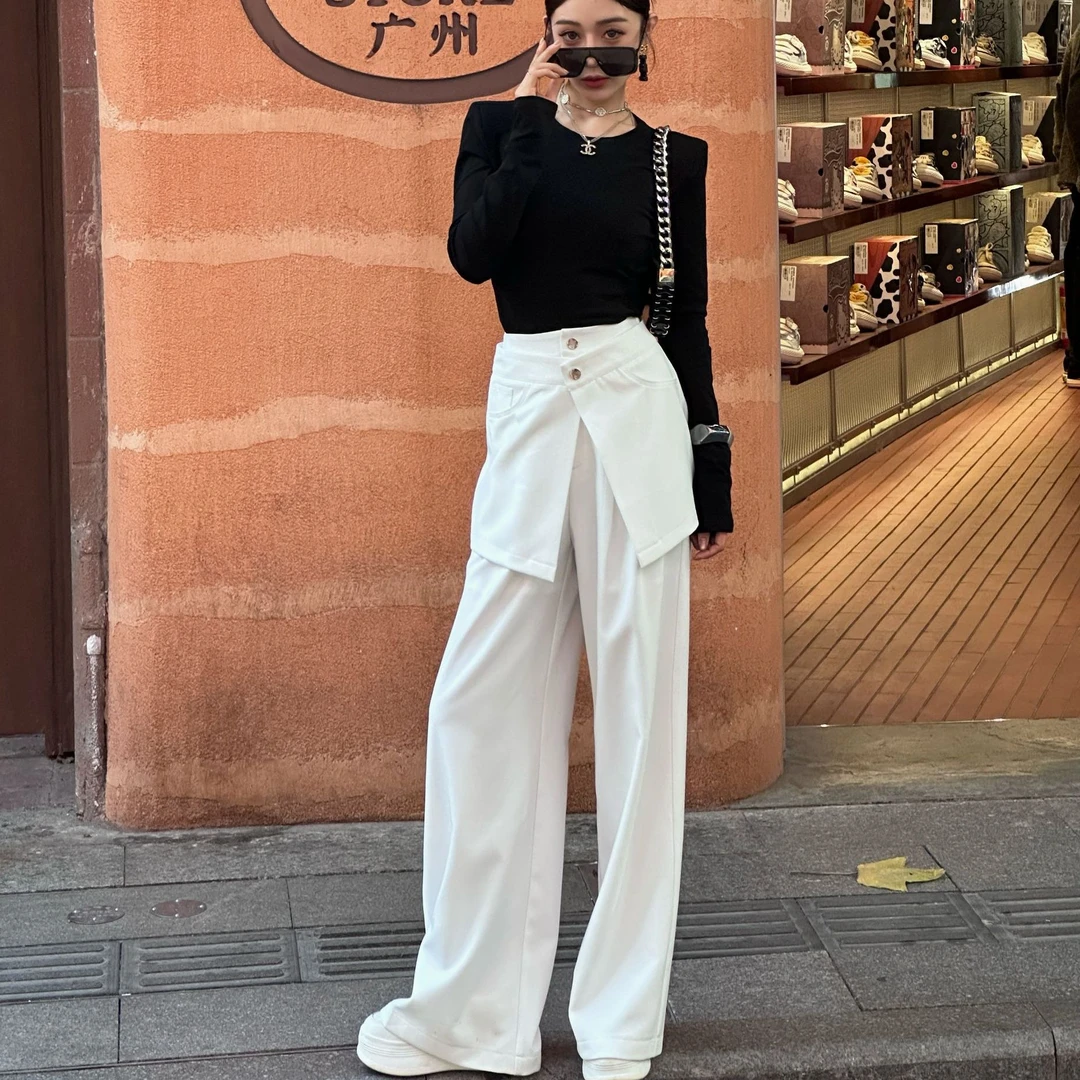 80732春款直筒宽松显瘦高腰时尚休闲百搭春季休闲裤