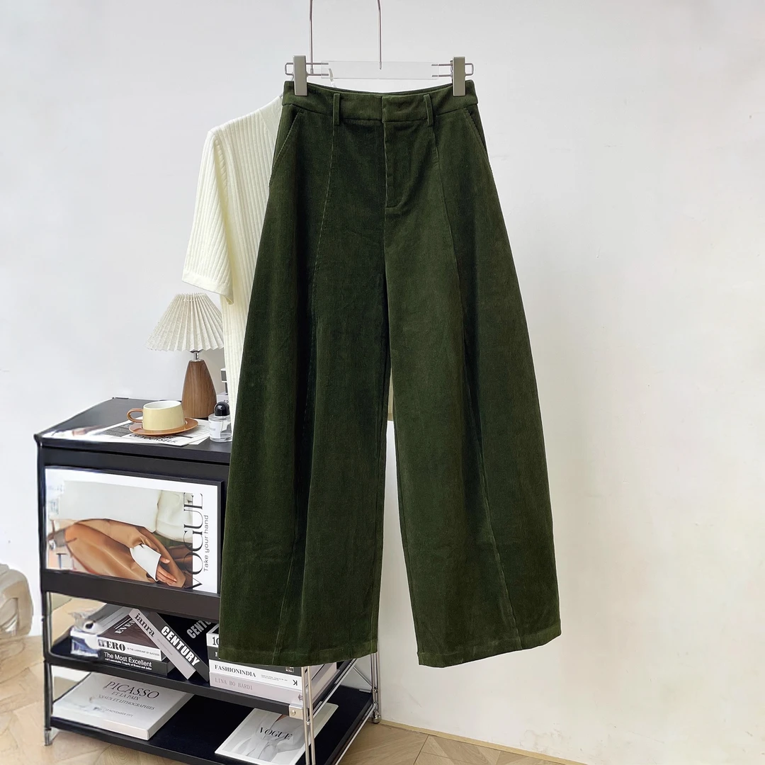 复古灯芯绒休闲裤女2025秋季新款高腰拖地长裤宽松阔腿香蕉镰刀裤