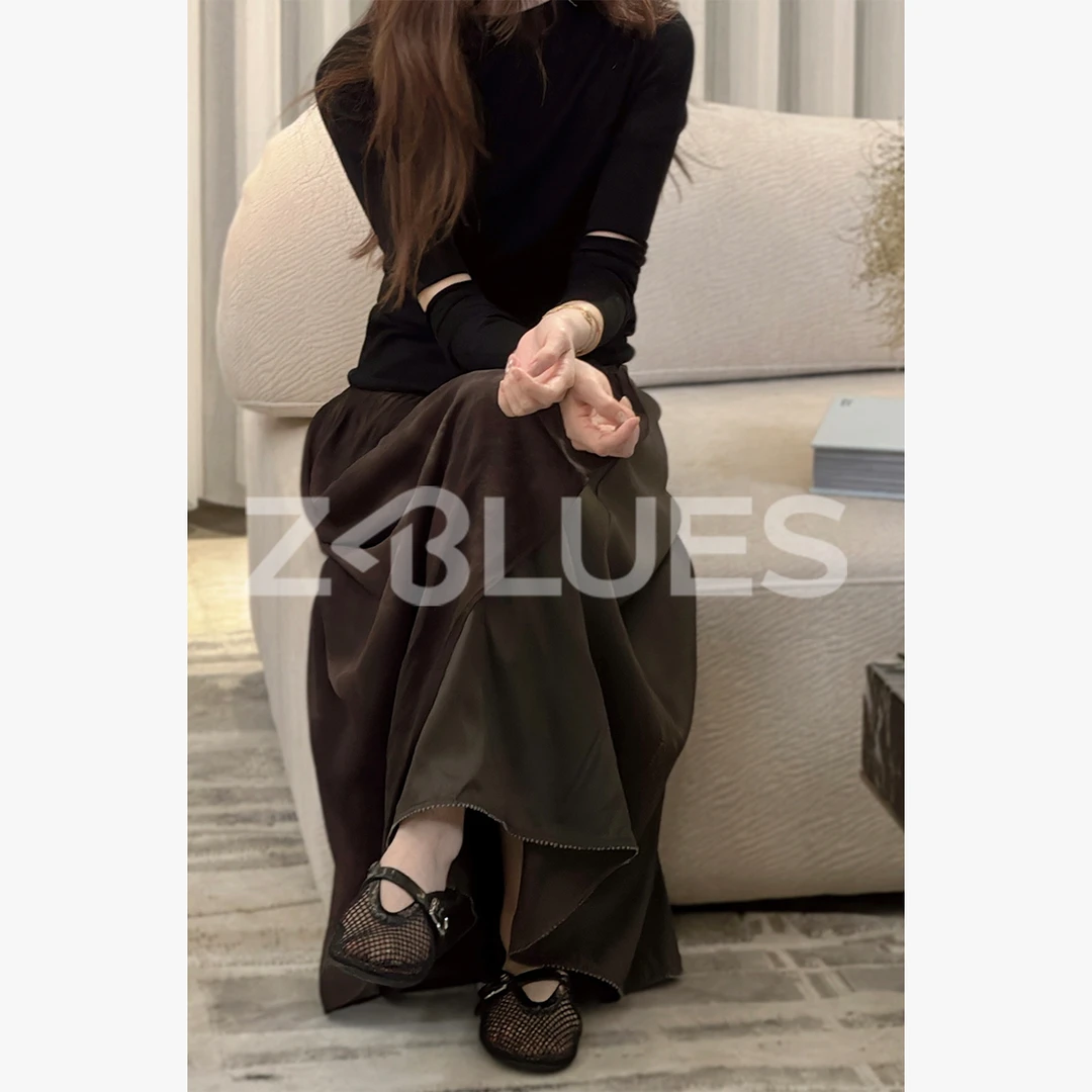 Z.blues【折扇腰】复古灵动丝锦双宫乔其手绘捏褶半身裙YZXHJ3142