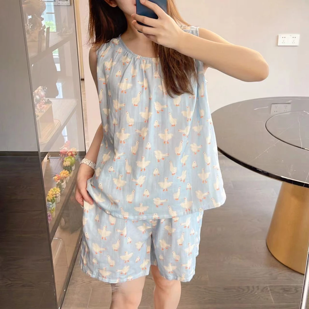 背心套装【禾漾】2025ss春夏纯棉精梳棉双层纱亲肤透气睡衣女居家服