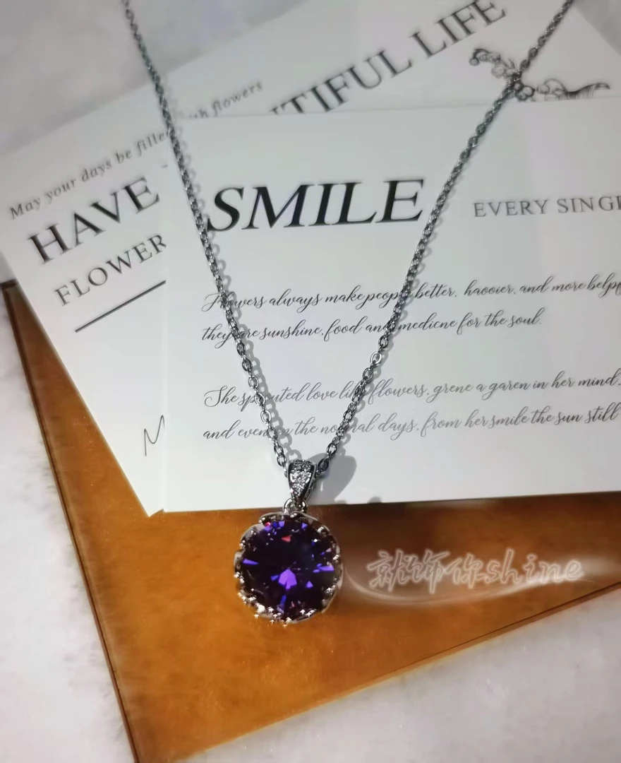 铜合金锆石项链 新款紫色锆石女时尚微镶项链