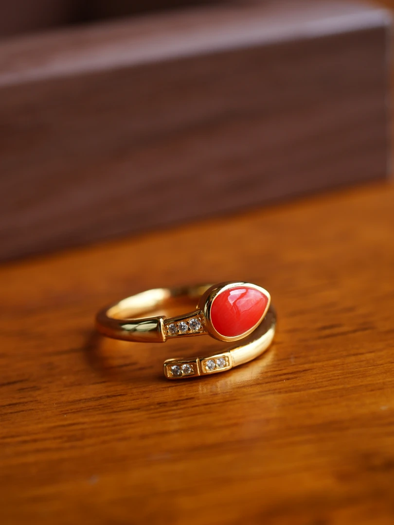 碧海丹心-天然沙丁珊瑚diy戒圈-04003