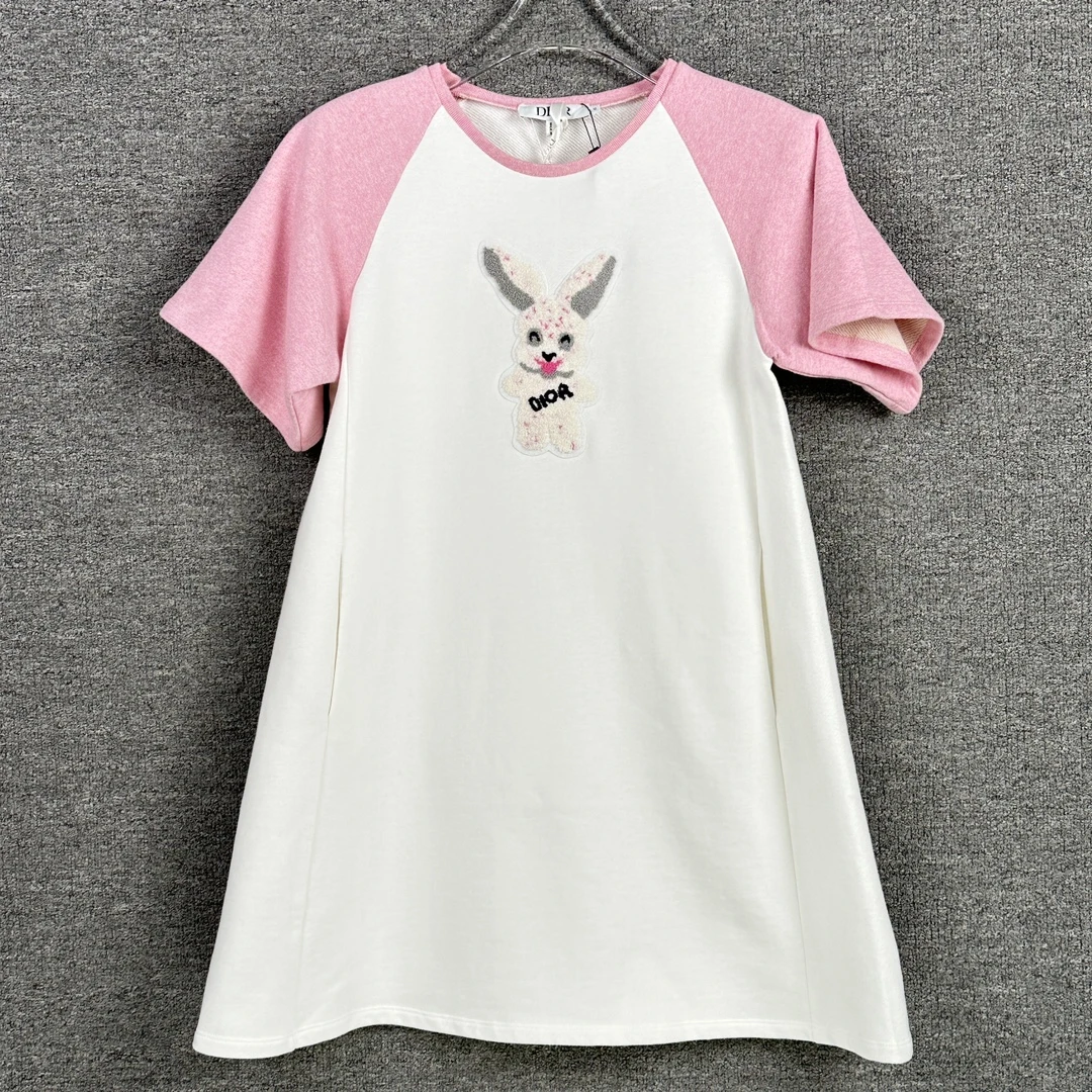 未使用 DIOR/迪奥 时尚白色插肩袖小兔子连衣裙129155休闲宽松