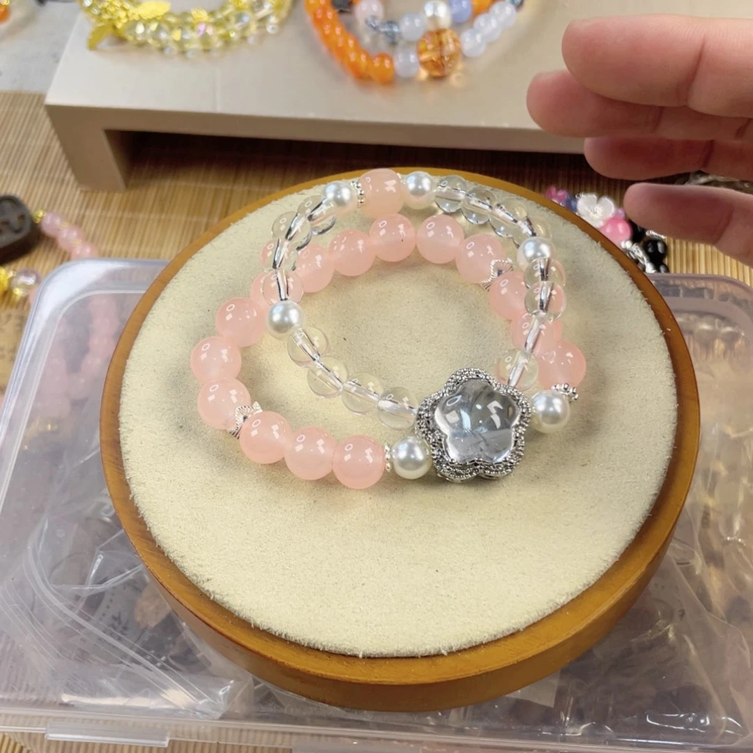 水晶手串银S800镀金镶嵌