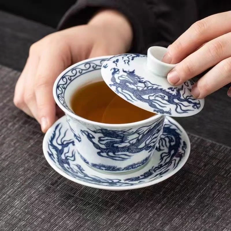 青龙纹悬停三才盖碗@E2