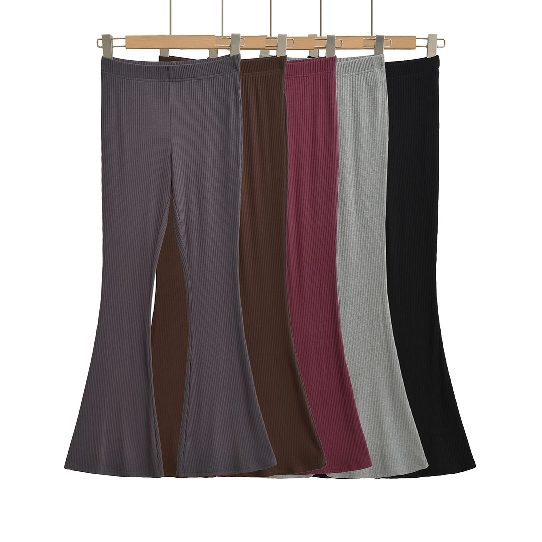 25092欧低腰新款辣妹螺纹针织显臀喇叭裤弹力显瘦显身材阔腿裤女