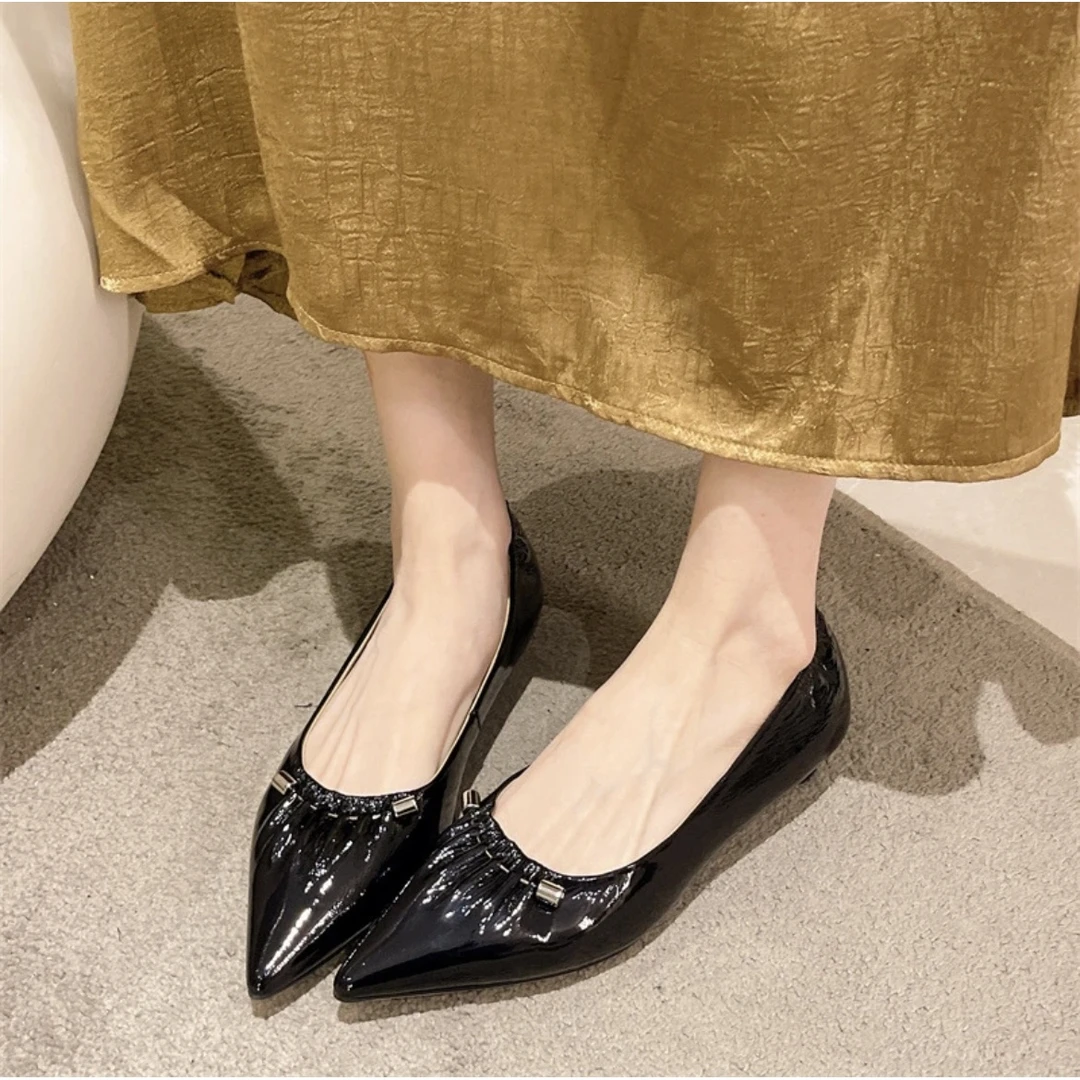 【305】低跟单鞋韩版百搭浅口褶皱舒适软底女鞋66271尖头